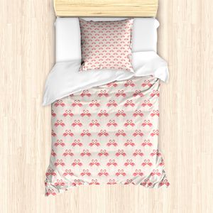 ABAKUHAUS Flamingo Mantele, Retro Dots Tropic Vogel, Milbensicher Allergiker geeignet mit Kissenbezügen, 135 cm x 200 cm - 80 x 80 cm, Beige Dunkel Coral Lila