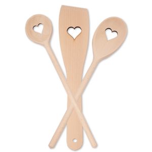 Kochset "Herz", 3-teilig, aus Holz 30 cm