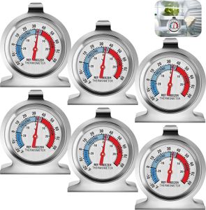 6x Refrigerator Thermometer Stainless Steel Kitchen Thermometer, Kühlschrankthermometer Large Dial with Red Display, Temperature Meter for Refrigerators