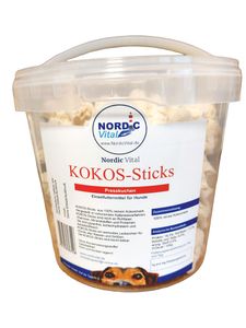KOKOS-Sticks, Leckerlies, Snacks für Hunde und Pferde aus 100% Kokosmark ohne Zusätze, 1kg Eimer
