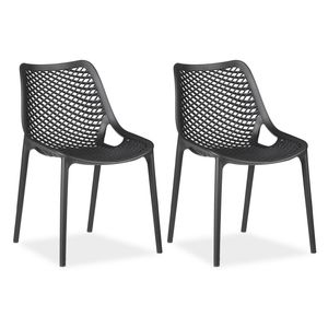 Homestyle4u 2419, Gartenstuhl schwarz 2er Set stapelbar wetterfest Gartenmöbel Stühle aus Kunststoff modern