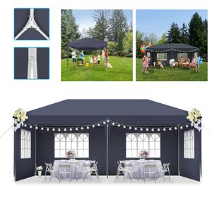 LZQ 3x6m Garten Partyzelt Pavillon Gartenzelt Festzelt UV-Schutz Gartenpavillon Bierzelt mit 6 Abnehmbaren Seitenwänden für Garten Party Hochzeit, Anthrazit