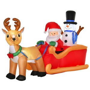 HOMCOM Aufblasbarer Weihnachtsmann auf Schlitten mit Schneemann Weihnachtsdekoration LED wetterfest Polyester 200 x 80 x 128 cm