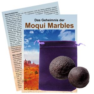 Moqui Marbles Paar ca. 3-3,5cm mit Zertifikat, deutschsprachigem Booklet und Stofftäschchen.
