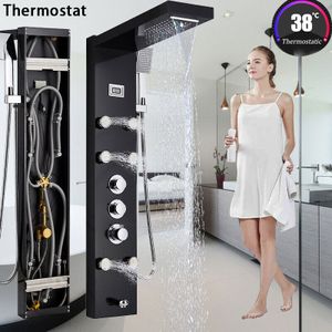 Edelstahl Duschpaneel mit Thermostat, Massagedüsen, Temperaturanzeige