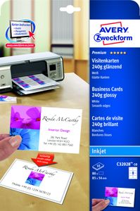Avery Zweckform C32028-10 Premium Visitenkarten, 85 x 54 mm, Inkjet-Spezialbeschichtung, VS: hochglänzend, RS: matt, 10 Blatt