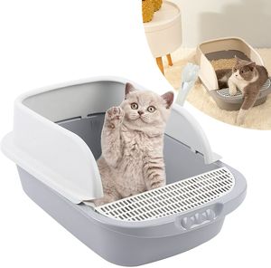 Litter Box Pet Toilet Semi Automatic Self Cleaning Anti Splash Cat Litter Box Cat Toilet with Scoop 30 * 45 * 18cm