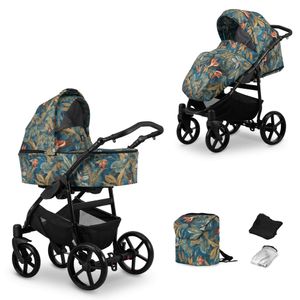 Kinderwagen MATA Sportwagen Babywagen Babyschale Komplettset Kinder Wagen Set 2 in 1 (jungle, Rahmenfarbe: Schwarz)