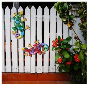3 Stück Gecko Wanddekoration aus Metall,für Wandkunst im Freien und Zaundekorationen Wand Dekoration 43*27cm