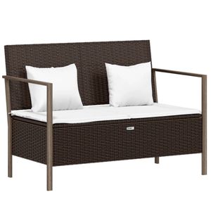 vidaXL Zahradní lavice pro 2 osoby s polštářem Brown Poly Rattan