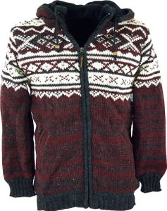 Strickjacke mit Norwegermuster, Wolljacke, Nepaljacke rot - Modell 20, Herren, Wolle, Größe: XXL Strickjacke mit Norwegermuster, Wolljacke, Nepaljacke rot - Modell 20, Herren, Wolle, Größe: XXL