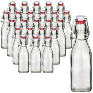 gouveo 24er Set Glasflaschen 250 ml eckig mit Bügelverschluss rot - Kleine Bügelflasche zum Befüllen - Bügelverschlussflasche, Likörflasche, Schnapsflasche, Saftflasche