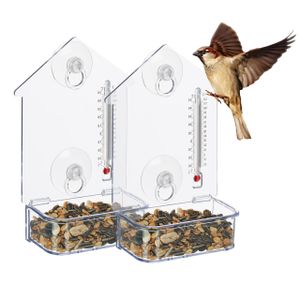 relaxdays Fenster-Vogelfutterhaus mit Thermometer
