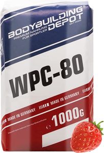 Bodybuilding Depot Whey Protein Pulver WPC-80 | 1kg | Geschmack: Erdbeere | umweltfreundlich in Papier verpackt | Eiweiss BCAA EAA Aminosäuren