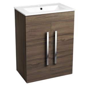 INOBA Unterschrank mit Waschbecken - Praktisch Badmöbel - Badschrank mit Regale - Unterstellschrank 60cm - Waschtisch Badunterschrank - Badkommode – AVON, 60 cm, Walnuss