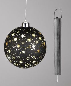 Hänger Kugel LED Licht Sterne | schwarz | Weihnachtskugel Fensterhänger | Timer | 10 cm