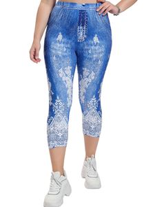 Damen Elastische Taille Bleistifthose Yoga Cropped Hosen Voller Länge Butt Heben Jeggings Blau,Größe 5Xl