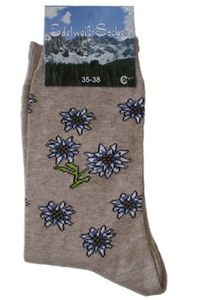 Uni Trachtensocken  Edelweiß-Socken Blütenmuster Kurze socken, Größe:39-42, Farbe:Braun Melange
