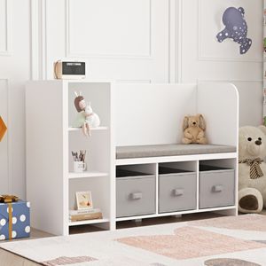 Detský regál s lavicou "Høylandet" s vankúšmi 76 x 112 x 40 cm Biela / Sivá Detský regál s lavicou "Høylandet" s vankúšmi 76 x 112 x 40 cm Biela / Sivá