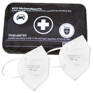 KFZ-Verbandtasche DIN 13164 - Verbandskasten schwarz mit 2x FFP2 Masken : Schwarz
