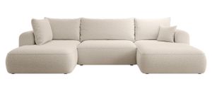 Selsey OVO - Wohnlandschaft U-Form-Sofa mit Schlaffunktion, Bettkasten, Ottomane links, Boucle Beige