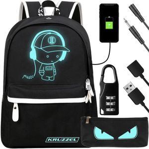 Kruzzel 19374 Chytrý svítící batoh Uni s USB, penál, zámek, 19l, černý