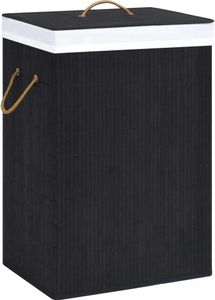 The Living Store Bambus-Wäschekorb mit 2 Fächern Schwarz 72 L