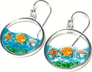 Ohrring 925 Silber maritim Ohrhänger Seestern Muschel Fisch farbiger Lack bunt