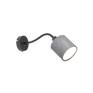 QAZQA - Modern Wandleuchte schwarz mit grauem Schalter und flexiblem Arm - Merwe I Wohnzimmer I Schlafzimmer - Textil Rund - LED geeignet E14