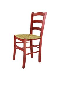 t m c s Tommychairs - Stuhl VENEZIA für Küche und Esszimmer, robuste Struktur aus Buchenholz in Anilinfarbe Rot und Sitzfläche aus Stroh