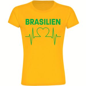 multifanshop Damen T-Shirt - Brasilien - Herzschlag, gelb, Größe M