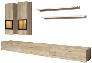 Furniture24 Wohnwand Baros 10 mit 5 Flügeltüren, 6 Einlegeböden, San Remo jasne Dekor und Laminatplatte - 270cm breit von Furniture24