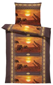 4 teilig Bettwäsche 135x200 cm Afrika Safari Elefanten Giraffen braun Microfaser