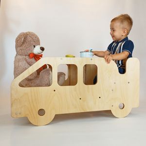 Lernturm fur kinder Auto, Montessori Learning Tower ab 1 Jahr, Küchenturm, Küchenhelfer mit Tisch und Stuhl für zwei Kinder