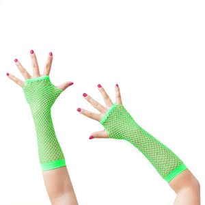 Oblique Unique Netzhandschuhe lang fingerlos Party Karneval Fasching - neon grün
