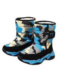 Mädchen Jungen Platform Mid Calf Stiefel Wanderung Tarnung Warmer Schuhkomfort Runde Zehen Winterschuhe, Farbe: Blau, Größe: 31