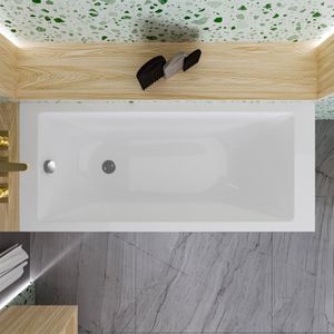 ECOLAM Badewanne Wanne 160x70 cm TAMI Rechteck Acrylwanne Acryl Sanitäracryl weiß + Ablaufgarnitur Ab- und Überlauf Automatik Füße Silikon Set