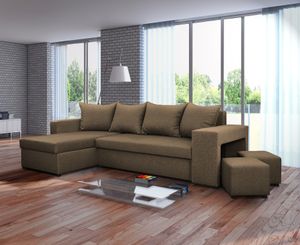 Nawstol Ecksofa TYMON mit Schlaffunktion, L-Form mit Bettkasten, Eckcouch Wohnzimmer, Bettsofa, Couchgarnitur Universalecke - Farbe hellbraun