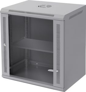 ECD Germany Netzwerkschrank 12 HE, 19 Zoll, Grau, Wandmontage, 600x635x450 mm, voll montiert, Server Gehäuse mit Sicherheitsglastür, Traglast 60 kg