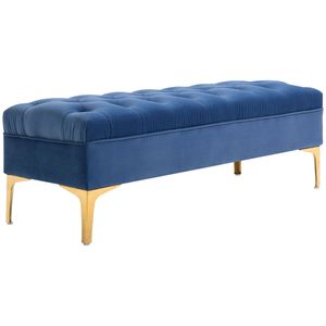 HOMCOM Lavice, lavice na postel, lavice na boty se zvýšenými nohami, ložnice, sametově modrá 118 x 45 x 42 cm