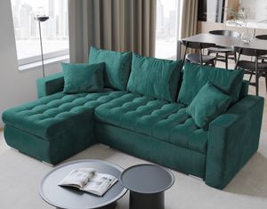 BroMARKT Ecksofa LUIS mit Schlaffunktion Bettkasten Kissen Couch Sofa L-Form, Grün