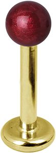 Karisma Edelstahl 316 L Gold Labret Piercing mit 2 Edelstahl 3mm Enemal Kugeln Rote Perle - 10.0 Millimeter