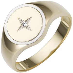 Herren Ring aus 585 Gold Gelbgold bicolor mit Diamant Brillant flach rund,Innenumfang 70mm  Ø22.3mm