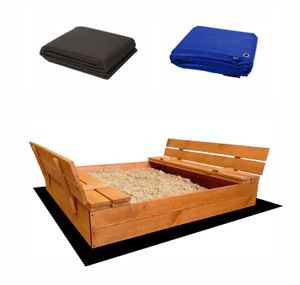 Ladanas® Sandkasten XL-Sandkiste aus Holz-140 x140cm. IMPRÄGNIERT -Sandkiste Kinder incl. VLIES und ABDECKPLANE - faltbaren Bänken