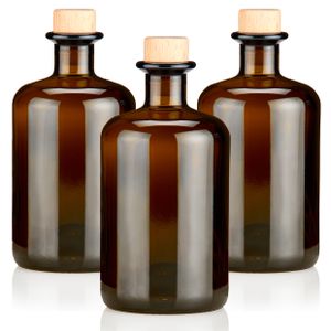 Apothekerflaschen braun 500ml Holzkorken natur 1/3/6/9 elegante Braunglas Flaschen leer 0,5l