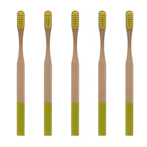 5Pcs Runde Bambus Griff Home Travel Erwachsene weiche Borsten Zahnpflege Zahnbürste-Gelb