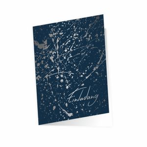 10 Klapp-Einladungskarten Splash Silber marine inkl. 10 weißen Briefumschlägen