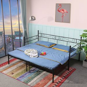 H.J WeDoo Jednolůžková postel Kovová postel pro mládež Postel pro hosty Rozkládací pohovka Rám jednolůžka, rám postele, snadná montáž, pro malé prostory 90x190 cm černá