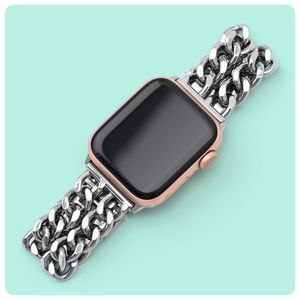 PRECORN Damen Ersatzarmband silber Edelstahl Metall Armband Kompatibel mit Apple Watch 8 / 7 / 6 / 5 / 4 / 3 / 2 / 1 / SE Größe: 42mm 44mm 45mm