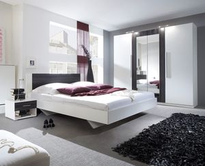 Schlafzimmer-Set komplett 4-teilig Bett 160x200cm weiß nussbaum schwarz 76533411